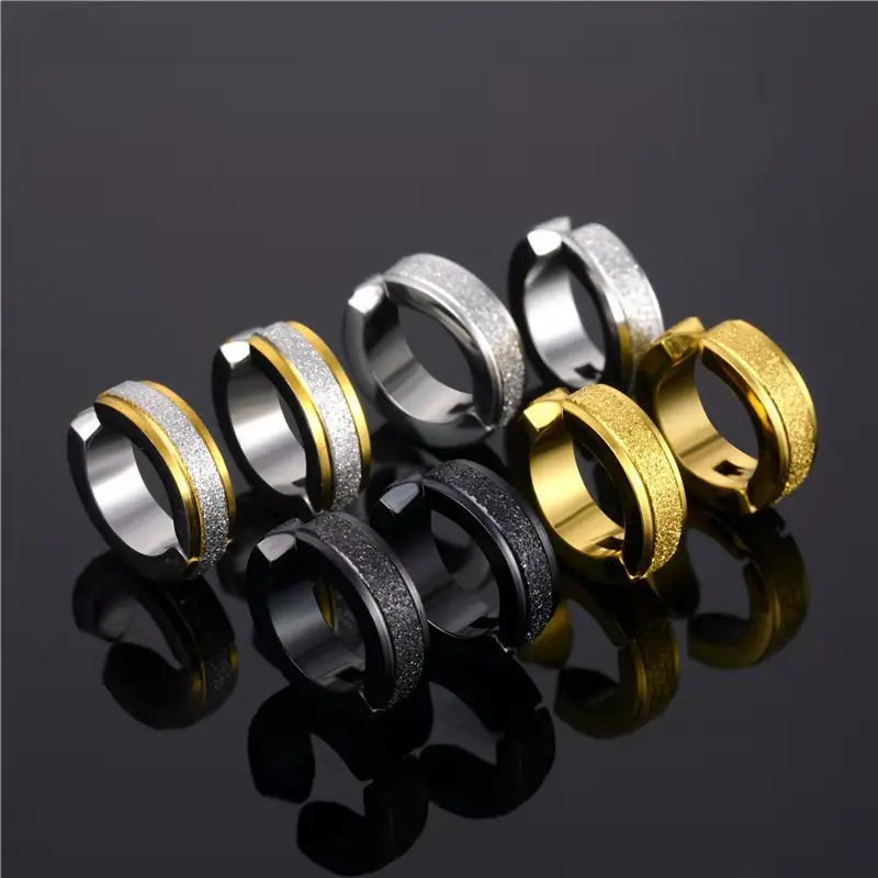 Stainless Steel Frosted Clip on Ear Cuff Hoops Earrings Unisex Men and Women Non-pierced Support