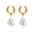 Nickle Free Jewelry 18K Gold Plated Freshwater Pearl Earrings Stainless Steel Pearl Hoop Drop Earrings