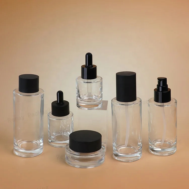 Quality Cosmetic Glass Spoid Bottle 30ml 40ml 50ml Essential Oil Serum with Thick Bottom 30g 50g Facial Cream Jar