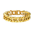 Men's High Quality 15mm Chunky Stainless Steel Flat Curb Chain Bracelet Bangle Gold Plated for Weddings Parties and Gifts