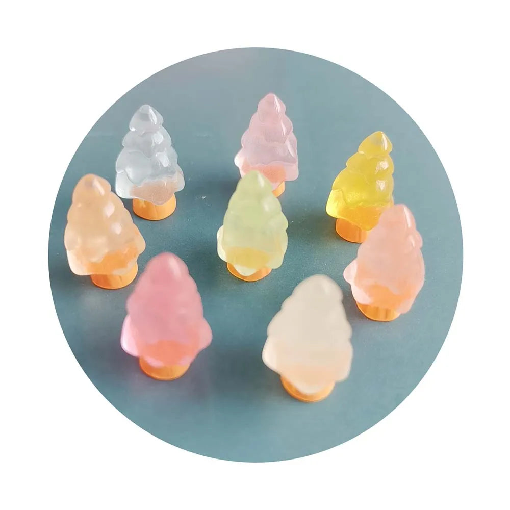 20mm Cute Mini Resin Christmas Tree Ornament Luminous Micro Landscape Miniature Decorations Resin Crafts Snow Desktop Decoration