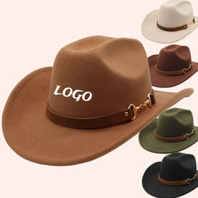 Free Sample Unisex Design Your Own 100 Australian Wool Cowboy Classic Stadium Plain Fedora Felt Wool Hats With Belt for Men