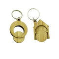 Germany Super Market Eco-Friendly Round Shop Cart Trolley Key Coin Keyring Hand Carved Bamboo Token Keychain
