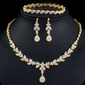 Latest Dubai 18k Gold Plated Brilliant Cubic Zircon Leaf Necklace Earring Bracelet Wedding Bridal Jewelry Sets Dress Accessories
