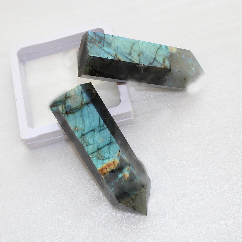 10*3cm Natural Labradorite Crystal Hexagonal Faceted Quartz Crystal Stone Points Gemstone Wand