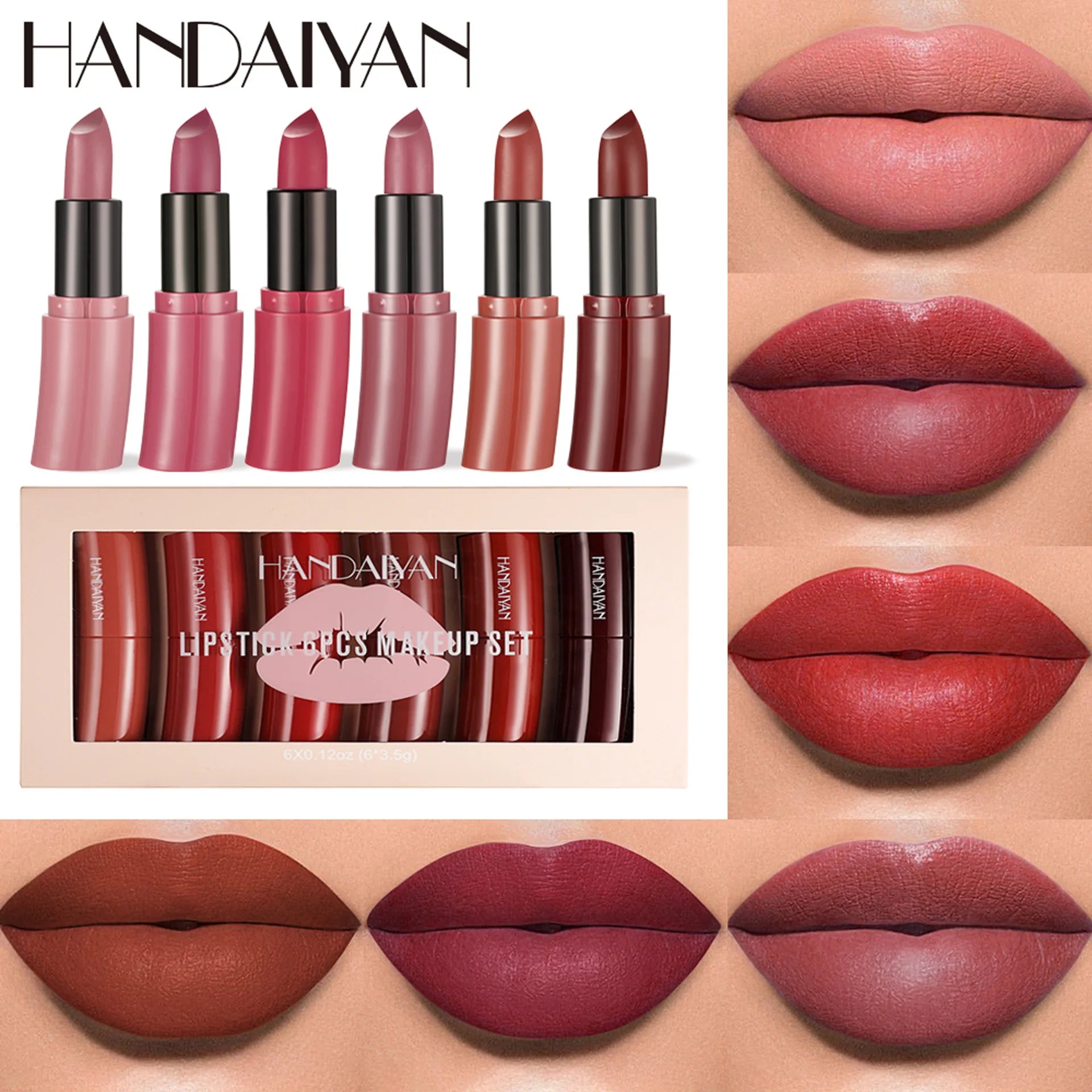 New Arrival Lip Makeup Product Long Lasting Velvet Matte Lip Gloss Lip Glaze Suit 6 Colors Pack Curved Lipstick Set