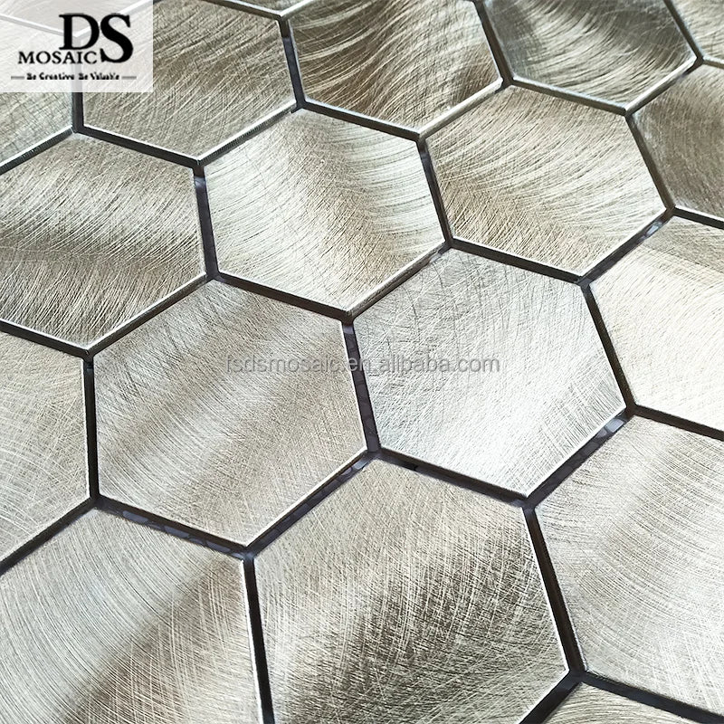 Modern Hexagon Mosaic Tiles Aluminium Surface Ceramic Base Kitchen Back Splash Interior Wall Decor Graphic Design Available