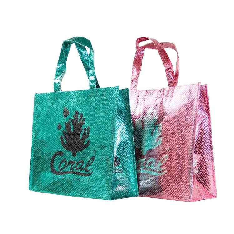Wholesale Custom Logo Gold/Silver Metallic Laminated Recyclable Non-Woven Bag-Heavy-Duty Reusable High-Gloss Finish Custom Size