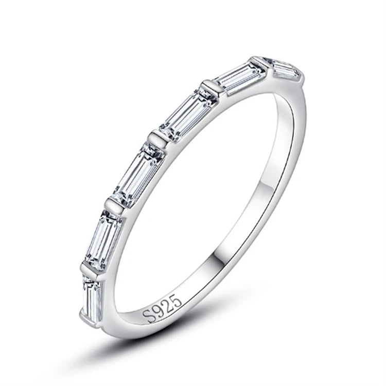 New Trendy 925 Sterling Silver baguette Zircon Diamond Stacking Finger Ring for Women