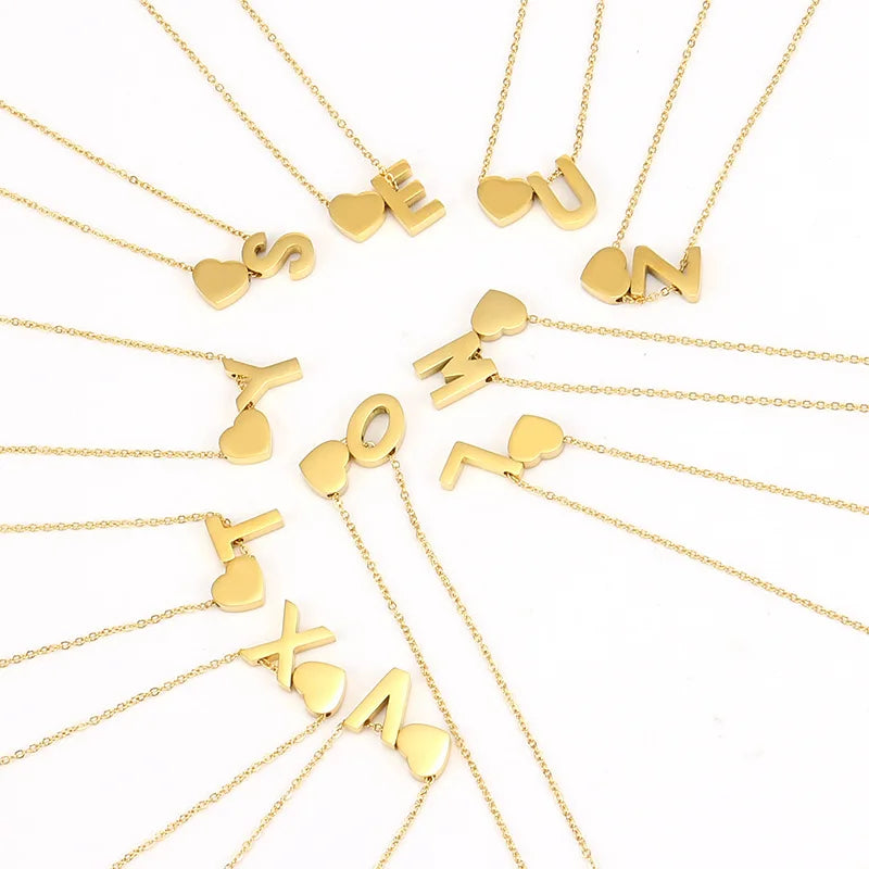 YL Waterproof 18K Gold Fashion Pendant Necklace for Women 26 Initial Letters Stainless Steel Clavicle Chain Pendant Necklace