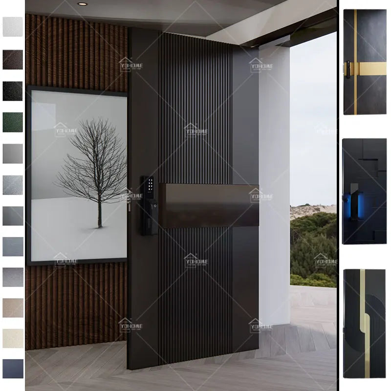 Foshan Yohome European Modern Hotel Cast Aluminum Entry Doors Metal Pivot Security Exterior Door with Smart Lock