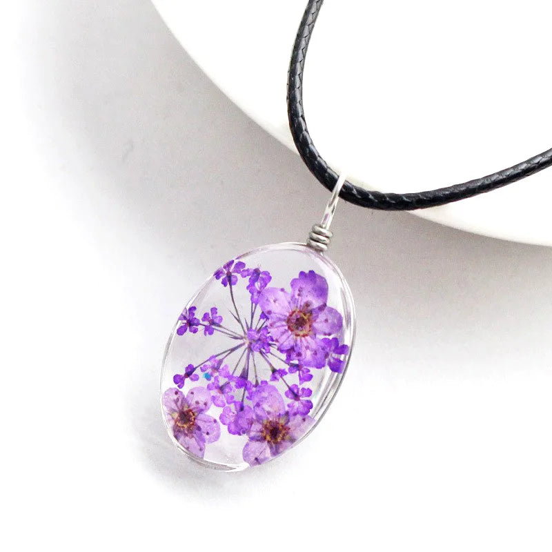 Best Selling Handmade Sky Star Glass Ball Time Gem Pendant Dainty Dry Flower Necklace for Women