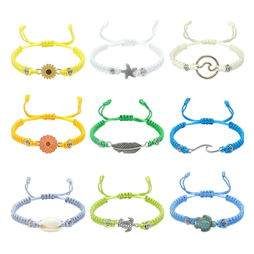 Bohemian Beach Surfing Accessories Creative Handmade Braided Hand Rope Pretty Shells Daisy Bracelets Gifts for Women