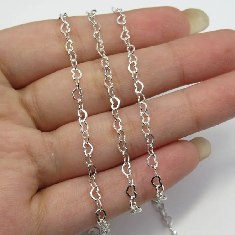 Factory Wholesale 3mm Heart Chains Bulk for Jewelry Making Bracelet Genuine 925 Silver Chain