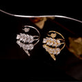 Luxury 925 Sterling Silver Adjustable Ring Zircon Leaf Wedding Rings for Women