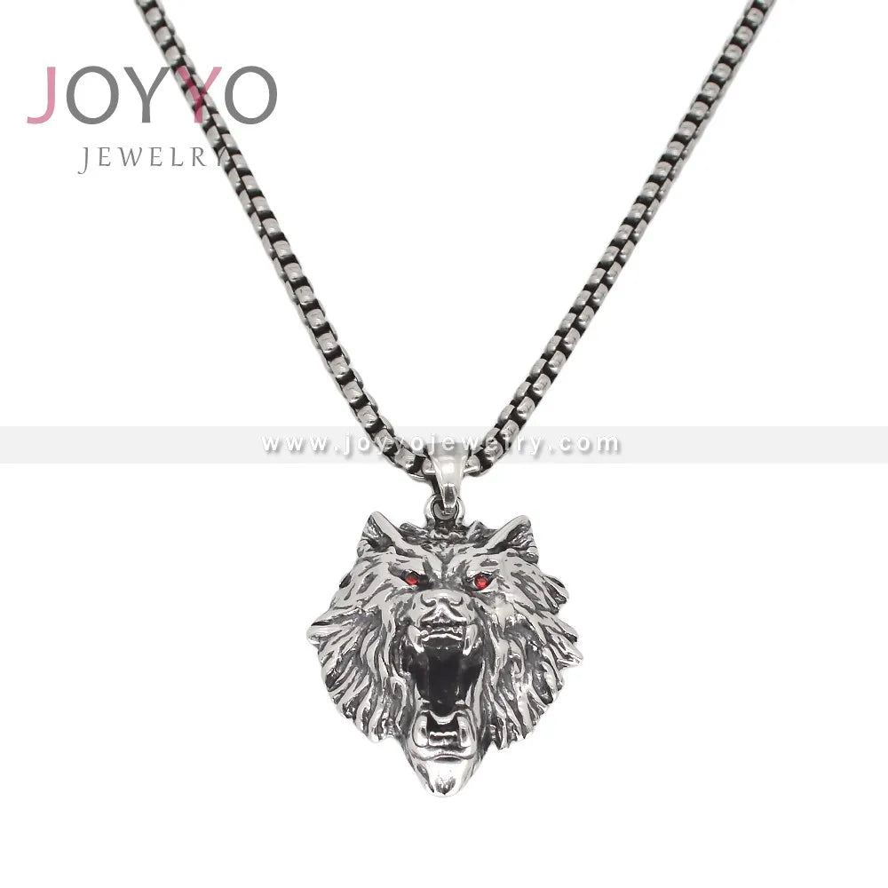 Viking Enamel Pendant Custom Stainless Steel Red Stone Animal Head lion Pendant Biker Hip Hop Jewelry