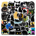 50Pcs Cute Black Cat Decorative Stickers for Girl Kids Suitcase Laptop Bike Guitar Water Bottle Skateboard Vinyl PVC Decals