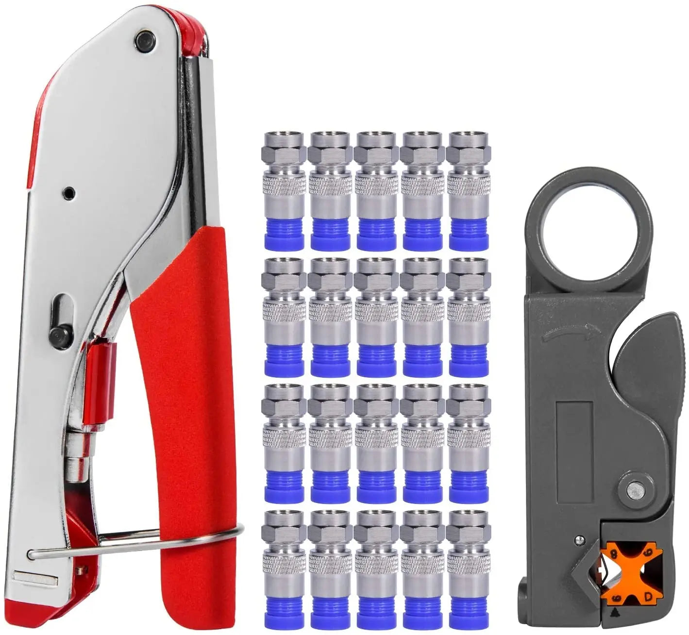 Cable Crimper Compression Stripping Tool Kit With F Connectors