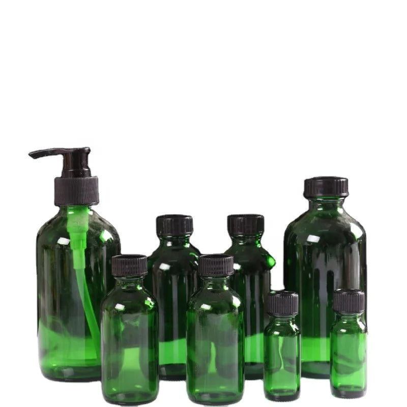 0.5OZ 1OZ 2OZ 4OZ 8oz 15ml 15ml 30ml 60ml 120ml 250ml Green Glass Round Boston Essential Oil Pump Phenolic Screw Cap Bottles