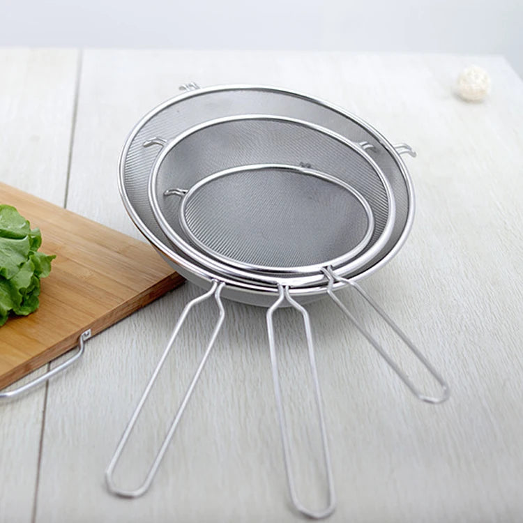 Hot Sale Flour Sifter  Filter Screen Oil Skimmer Milk Water Sieve Handle Stainless Steel Wire Fine Mesh Strainer