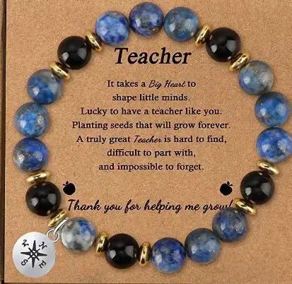 Risingmoon 1pc/card 8mm Gemstone Bead Bracelet Healing Crystal Stone Bracelet Graduate Compass Bracelets with Card Gift
