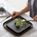Ins Style Matte Black With Gold Rim Square and Rectangle Dinner Charger Plate for Steak Pasta and Sushi to Restaurant and Hotel