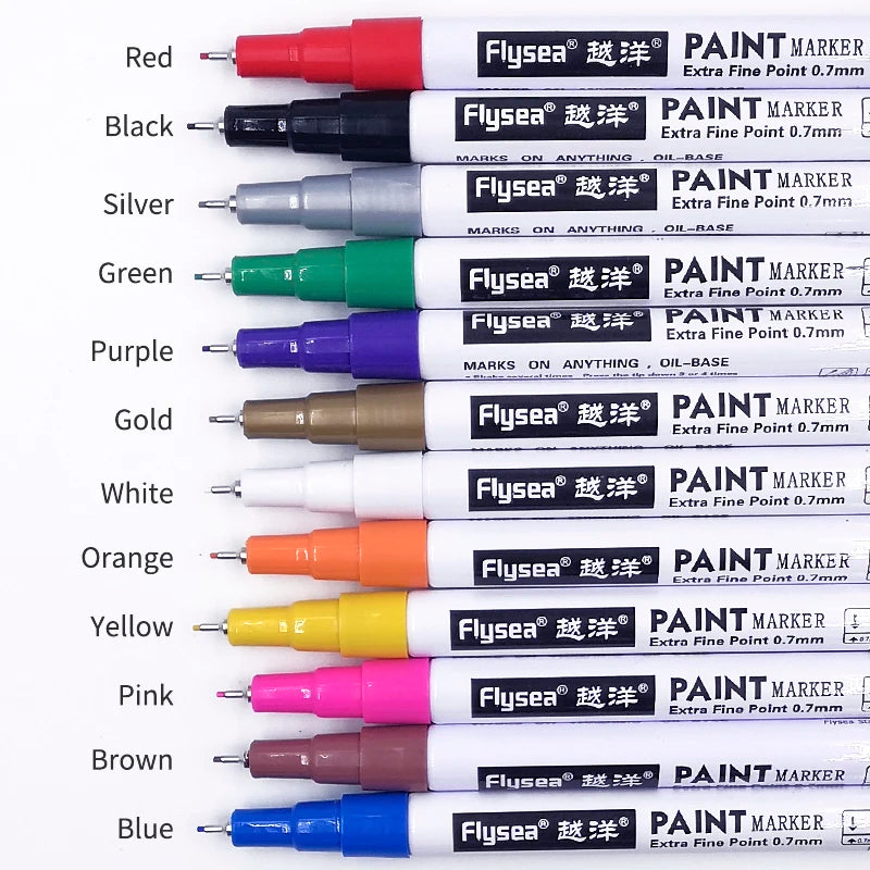 Flysea Hot Sale Extra Fine Point 0.5mm Tip Oil Based Ink Pen 12 Colors Permanent Paint Marker Pen for Office School