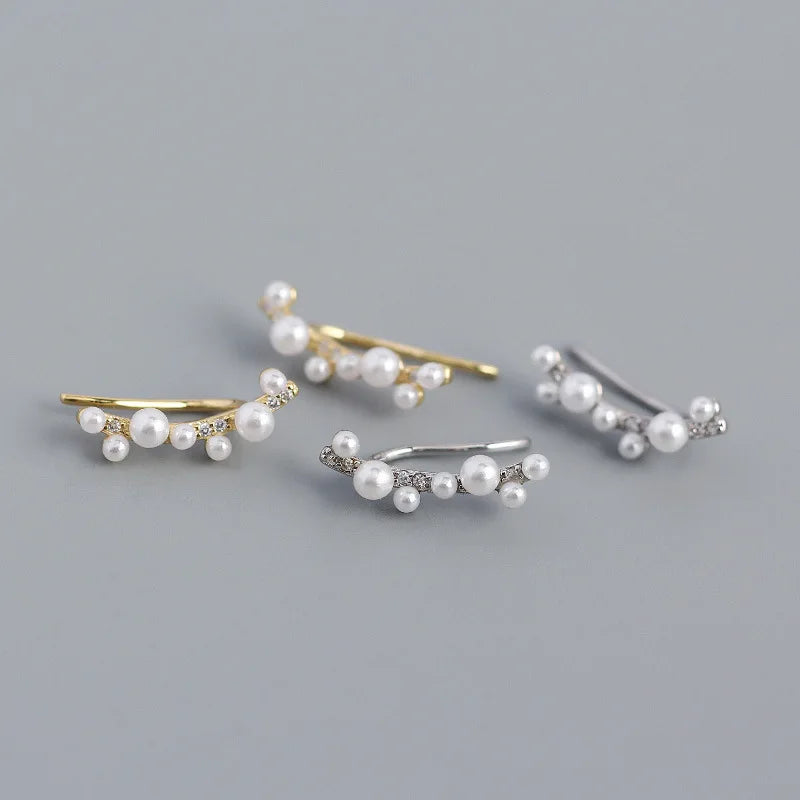 925 Sterling Silver Korean Pearl Pave Zircon Stud Earrings for Women Wedding Engagement Chic Jewelry Gift Accessories