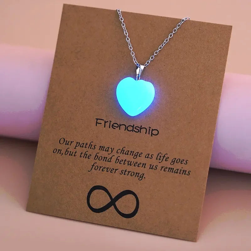 Glowing in the Dark Necklace Natural Stone Heart Shape Luminous Pendant Necklace for Women