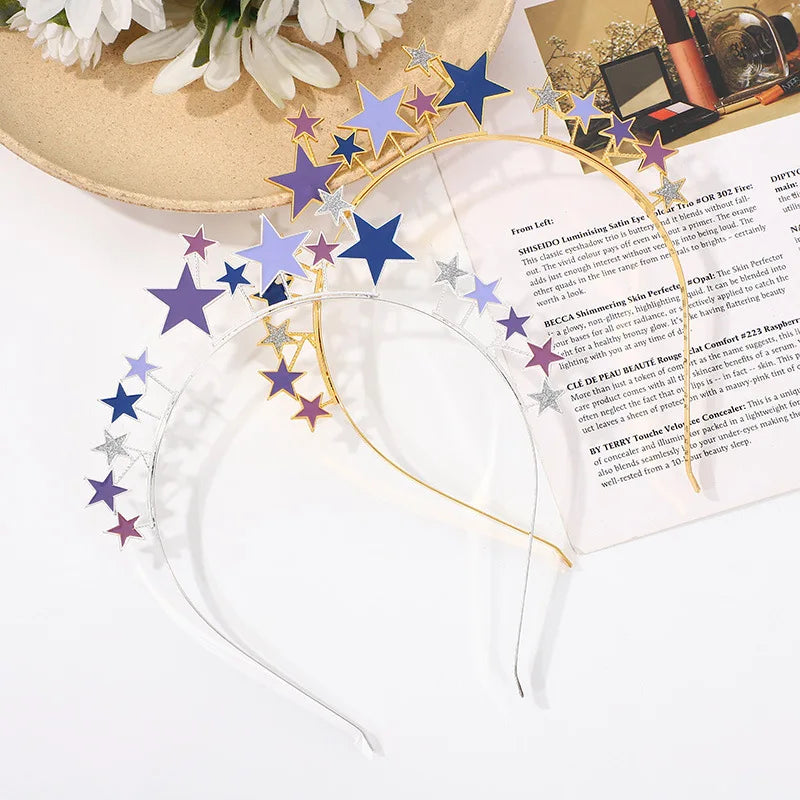 Princess Headwear Metal Hair Accessories Elegant Women Sets Glitter Stars Headbands for New Year Birthday Christmas Party