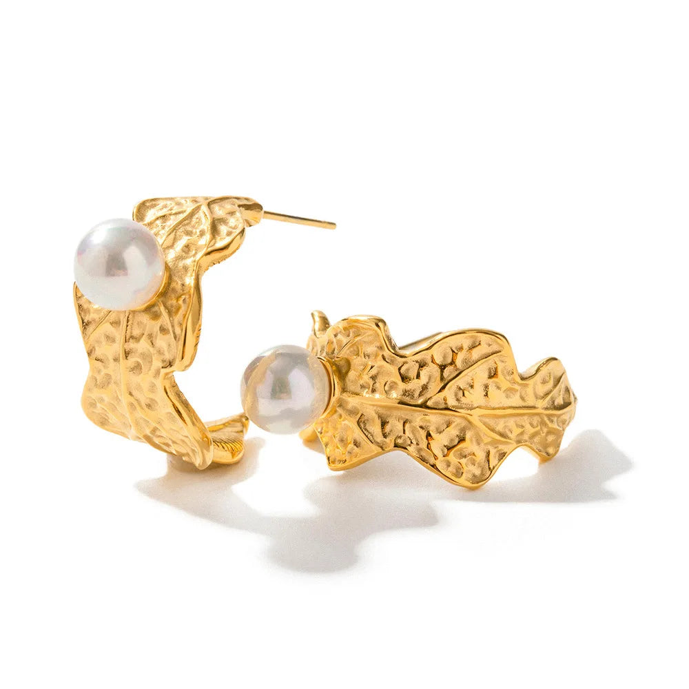 Hot 18K Gold Inlaid Pearl C - Shaped Stainless Steel Earrings Do Not Fade Fashion Jewelry for Women