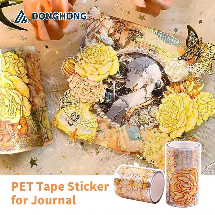 Custom 3D Holographic Foil Crystal Transparent PET Tapes for Journaling Supplies Stickers Roll
