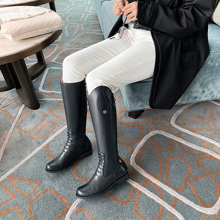 Equestrian Boots Women's Shoes Back Zipper High Boots Thick Heel Low Heel Knight Boots