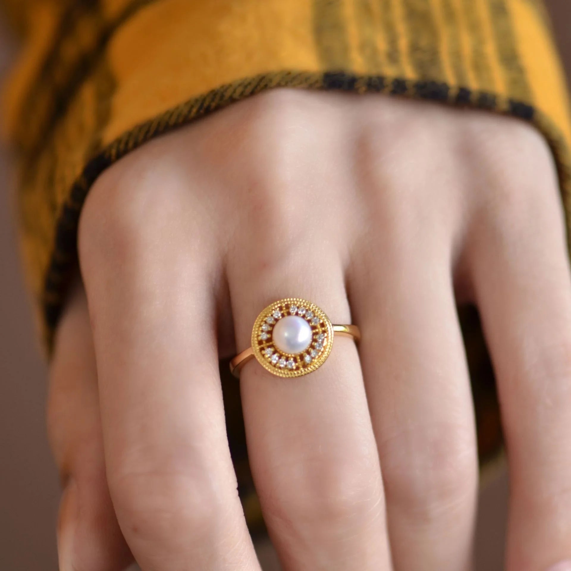 S925 Silver Retro Palace Set CZ Diamond and Pearl Ring for Girl Latest Simple Design 18K Gold Ring and Necklace Jewelry Set