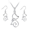Plated Platinum Kitty Cat 925 Sterling Silver Necklace Earrings Jewelry Set for Women