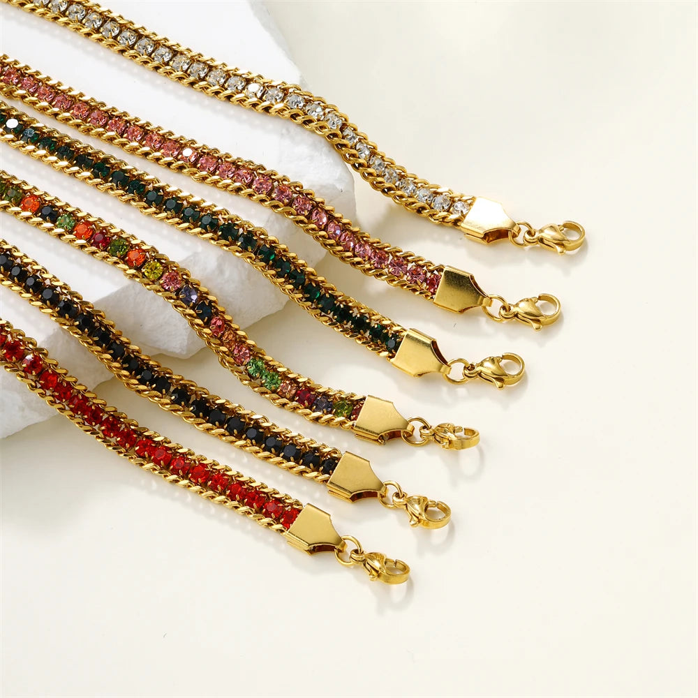 Fashionable Non-fading18k Gold Plating Stainless Steel Colored Diamond Zircon Bracelet Personalized Super Flash Woman's Bracelet