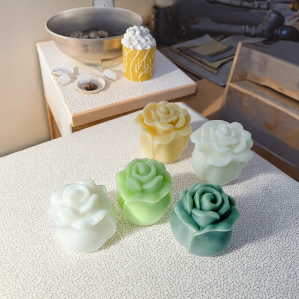 Rose Flower Scented Candle Silicone Mold DIY Handmade Flower Cake Decoration Chocolate Ice Block Moulds