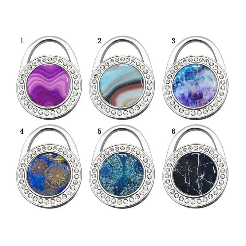 New Arrival Custom Logo Diamond Marble Pattern Folding Women Handbag Hook Table Hanger Purse Hook