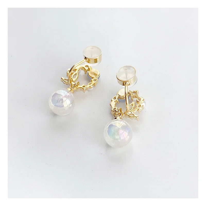 Luxury Opal Pearl Clip on Ear Earrings Retro New Design Zircon CZ Flower Non Piercing Clip on Ear Earrings for Women