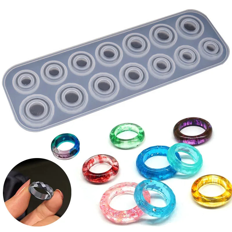 Silicone Resin Ring Molds for Epoxy Resin 14 Sizes Rhombic Faces for Making Rings Earrings for Christmas Gifts Cake Tools