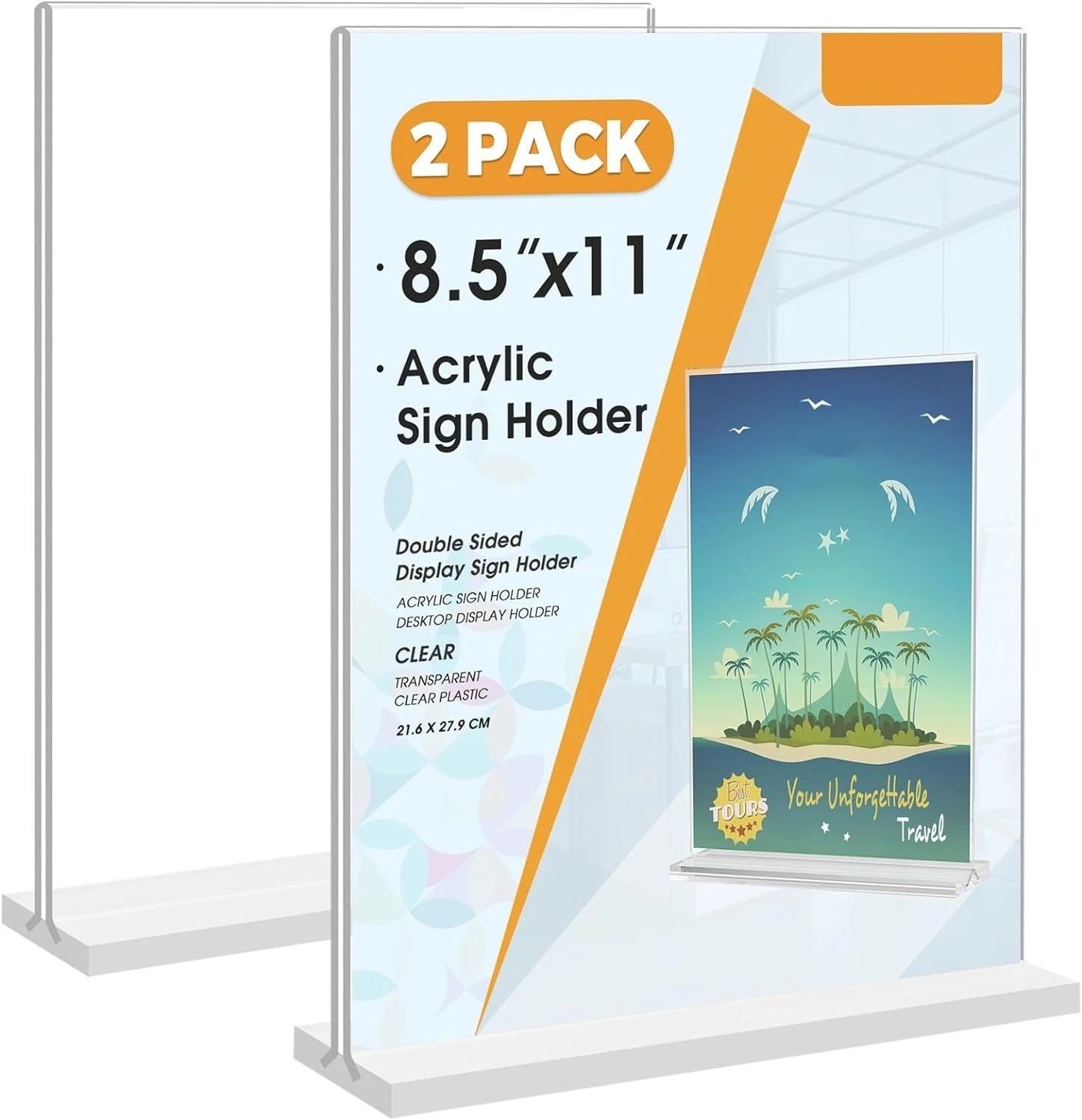 Acrylic Sign Holder 8.5x11 Inches 2 Pack Double Sided Clear Display Stand Table Top Sign Paper Holderice