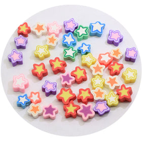 Multi Color Flat Star Shape Polymer Clay Beads with Hole Jewelry Making