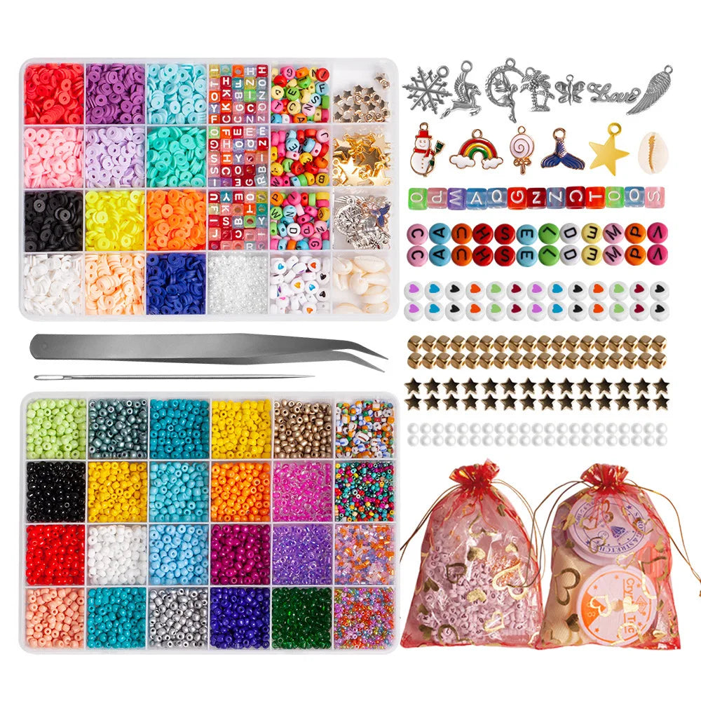 DIY Bohemian Bracelet Necklace Jewelry Seed Bead Glass Bead Soft Polymer Clay Beads Set