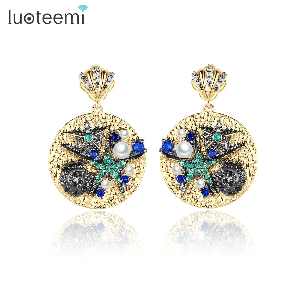 LUOTEEMI Luxury Zirconia Summer Earrings 2026 Sea Animal Double Gold Plated Hawaiian Earring