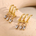 Hyperbole Style Jewelry 18K Gold Plated Waterproof Geometric Zircon Tassel Stainless Steel Drop Earring