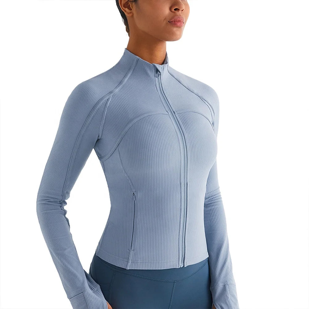 OEM Customized Women's Sports Yoga Jacket Zip up Outdoor Fitness Gym Training Coat Lady Yoga Running Jacket