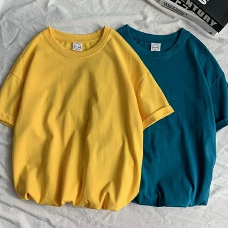 Large Size Men's Summer T-Shirt Korean Style Ins Trendy Loose With Solid Color Casual and Over-Sized Design