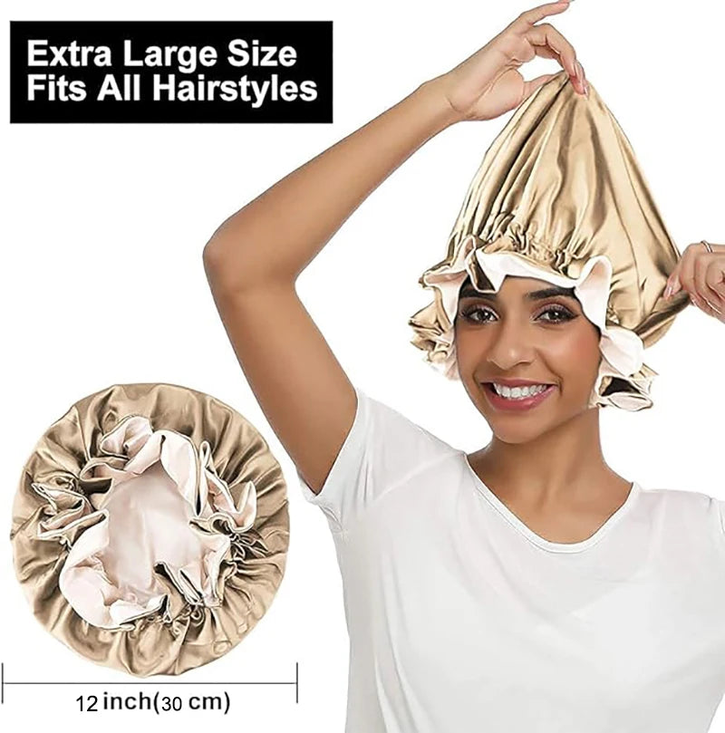 Custom Luxury Logo 30 cm Reversible Hair Bonnet Double Layer Sleeping Cap Elastic Band Satin Bonnets