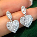 CAOSHI Heart Simulated Moissanite Cubic Zirconia Dangle Earrings Silver Plated CZ Ladies Bridal Pendant Earrings Women Wedding
