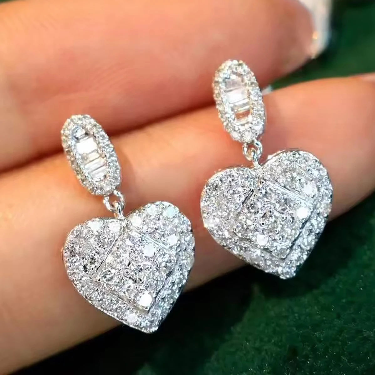 CAOSHI Heart Simulated Moissanite Cubic Zirconia Dangle Earrings Silver Plated CZ Ladies Bridal Pendant Earrings Women Wedding